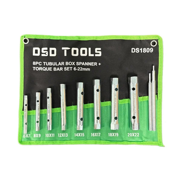 8PC TUBULAR BOX SPANNER + TORQUE BAR SET DS1809