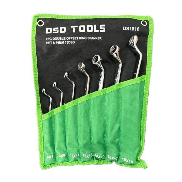 7PC DOUBLE OFFSET RING SPANNER SET 6-19MM 75DEG DS1816