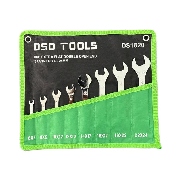 8PC EXTRA FLAT DOUBLE OPEN END SPANNERS 6 - 23MM DS1820