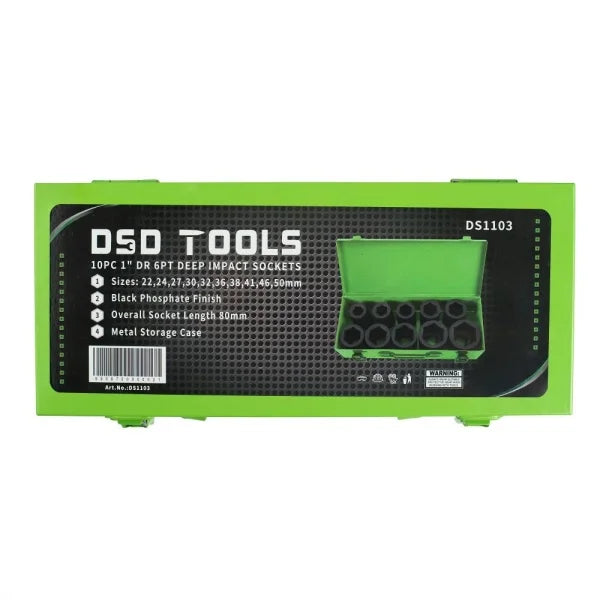 10PC 1" DR 6PT DEEP IMPACT SOCKETS DS1103