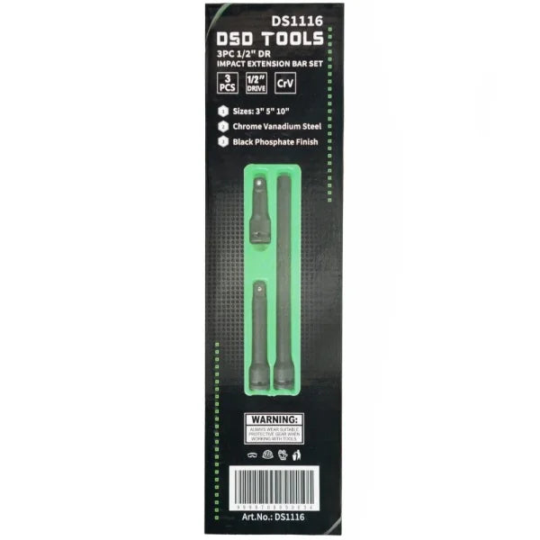 3PC 1/2" DR IMPACT EXTENSION BAR SET DS1116