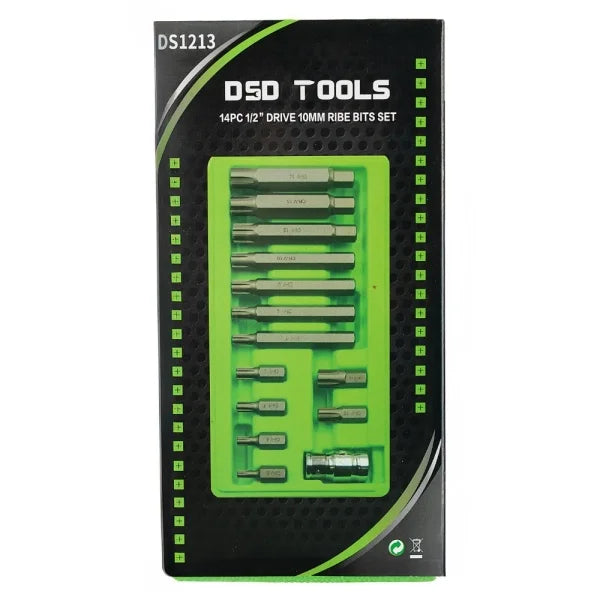 14PC 1/2" DRIVE 10MM RIBE BITS SET DS1213