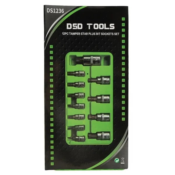 12PC TAMPER STAR PLUS BIT SOCKETS SET 1/4" 3/8" 1/2&