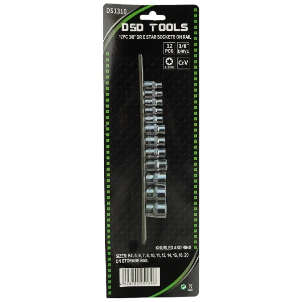 12PC 3/8" DR E STAR SOCKETS ON RAIL DS1310