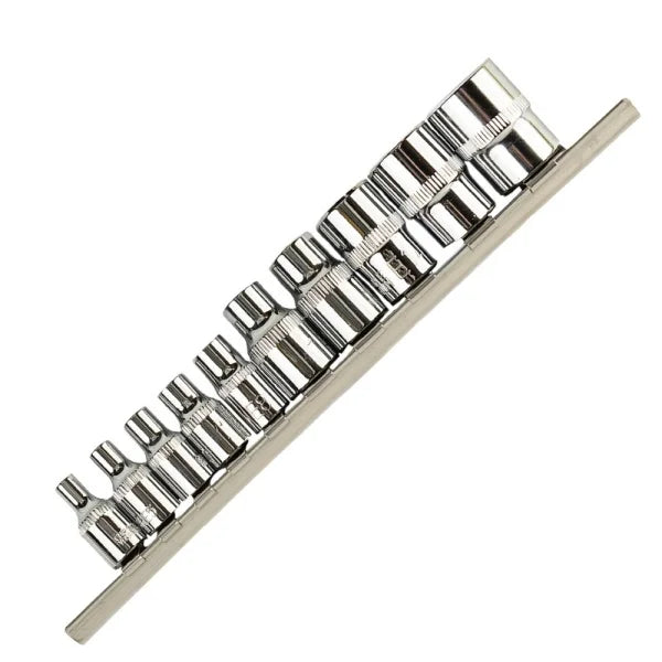 10PC 1/4" & 3/8" E STAR SOCKETS ON RAIL DS1313