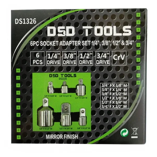 6PC SOCKET ADAPTER SET 1/4", 3/8", 1/2" & 3/4" DS1326
