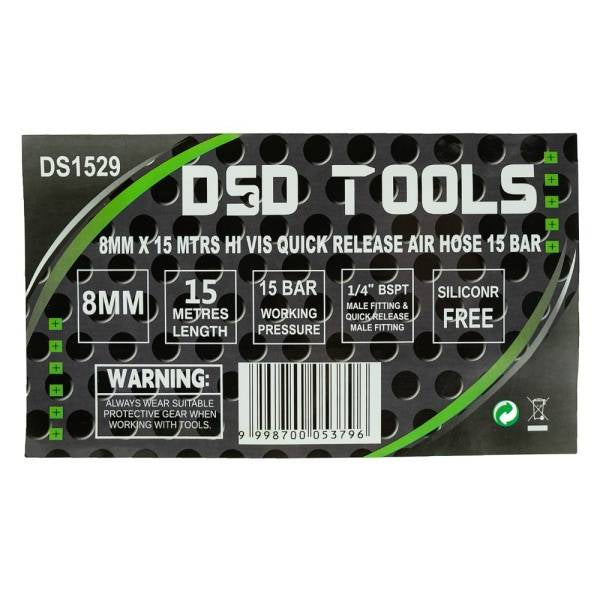 8MM X 15 MTRS HI VIS QUICK RELEASE AIR HOSE 15 BAR DS1529