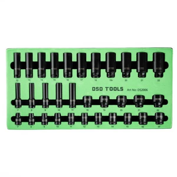 32PC 3/8" DR 6PT DEEP & SHALLOW IMPACT SOCKETS 7MM TO 22MM DS2006