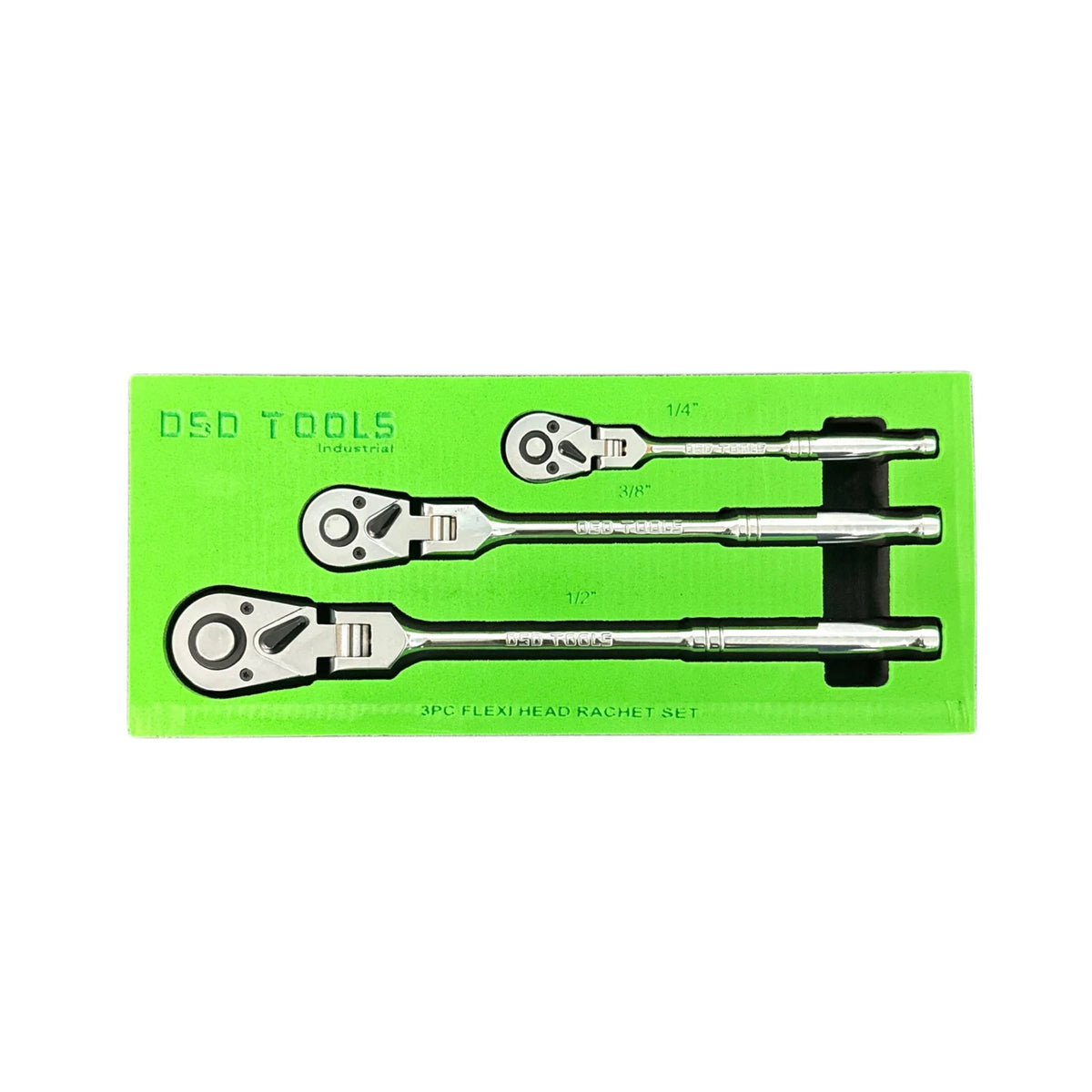 3PC FLEXI HEAD RATCHET SET 1/4″ 3/8″ & 1/2″ DRIVES DS1874