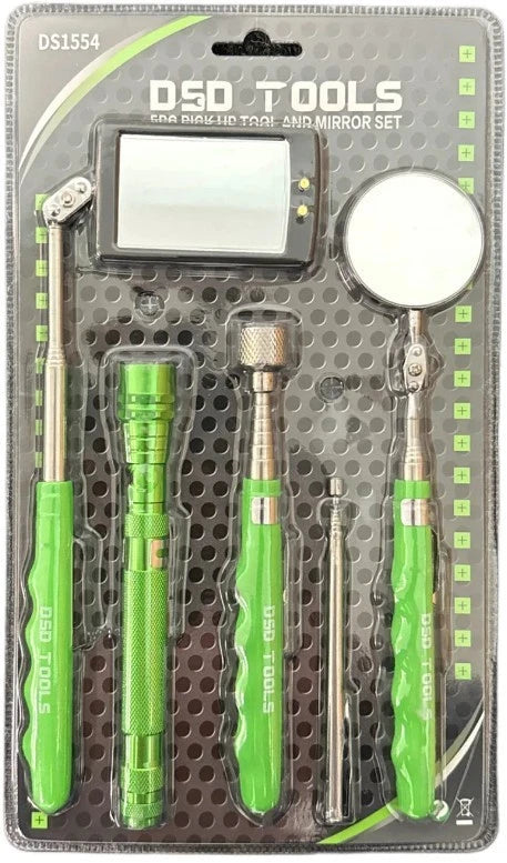 DSD TOOLS 5PC Magnetic Pick Up Tool Inspection Mirror & LED Torch Set DS1554
