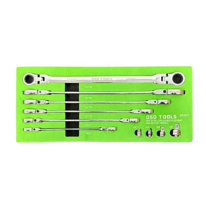 10PC EXTRA LONG DOUBLE FLEXI HEAD RING RATCHET WRENCH DS1817