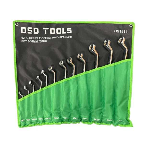 12PC DOUBLE OFFSET RING SPANNER SET 6-32MM 75DEG  DS1814