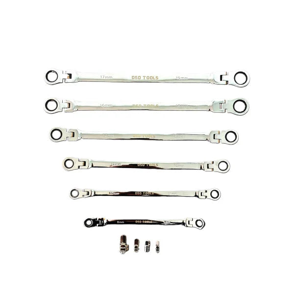 10PC EXTRA LONG DOUBLE FLEXI HEAD RING RATCHET WRENCH DS1817