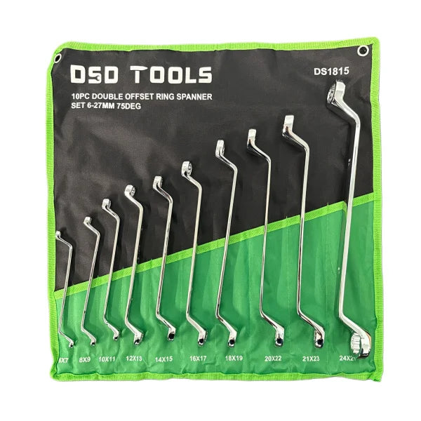 10PC DOUBLE OFFSET RING SPANNER SET 6-27MM 75DEG   DS1815