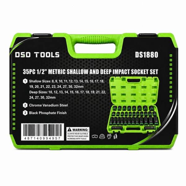 35PC 1/2" DR 6PT METRIC SHALLOW AND DEEP IMPACT SOCKET SET DS1880