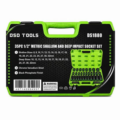 35PC 1/2" DR 6PT METRIC SHALLOW AND DEEP IMPACT SOCKET SET DS1880