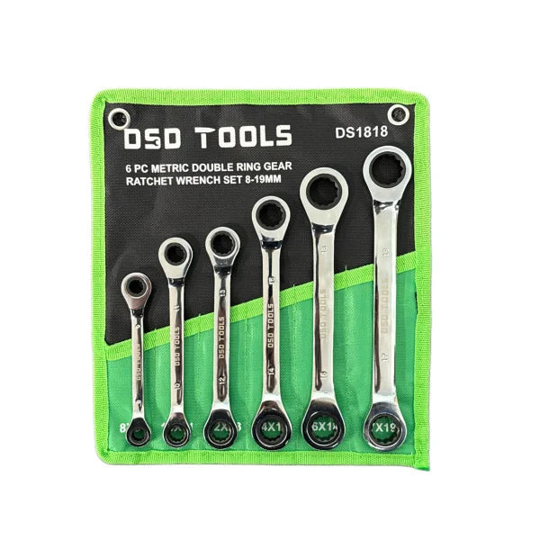6 PC METRIC DOUBLE RING GEAR RATCHET WRENCH SET DS1818