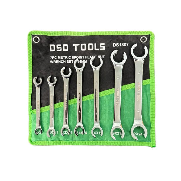 7PC METRIC 6 POINT FLARE NUT WRENCH SET 8-24MM DS1807