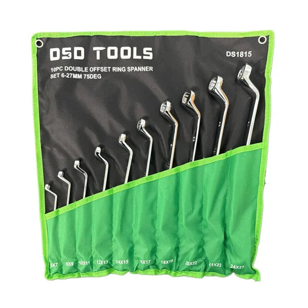 10PC DOUBLE OFFSET RING SPANNER SET 6-27MM 75DEG   DS1815