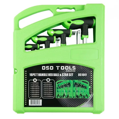 16PC T HANDLE HEX BALL &amp;amp; STAR SET DS1041