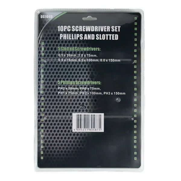 10PC SCREWDRIVER SET PHILIPS AND SLOTTED DS1048