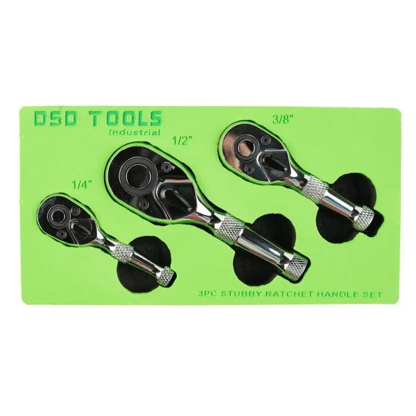 3PC STUBBY RATCHET 1/4", 1/2",3/8 HANDLE SET DS1082