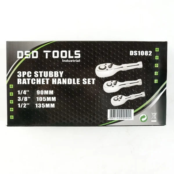 3PC STUBBY RATCHET 1/4", 1/2",3/8 HANDLE SET DS1082