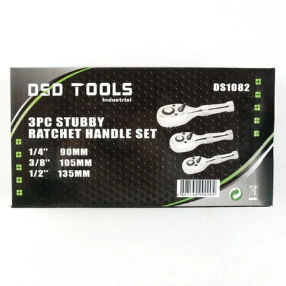 3PC STUBBY RATCHET 1/4", 1/2",3/8 HANDLE SET DS1082