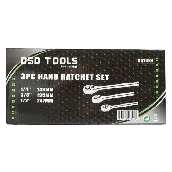 3PC HAND RATCHET SET 1/4" - 3/8" - 1/2" DS1084