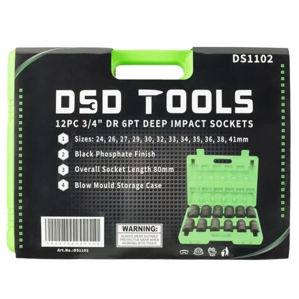 12PC 3/4" DR 6PT DEEP IMPACT SOCKETS METRIC DS1102