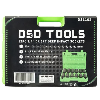 12PC 3/4" DR 6PT DEEP IMPACT SOCKETS METRIC DS1102