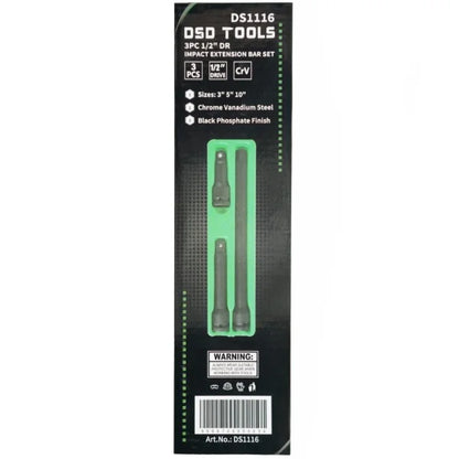 3PC 1/2" DR IMPACT EXTENSION BAR SET DS1116
