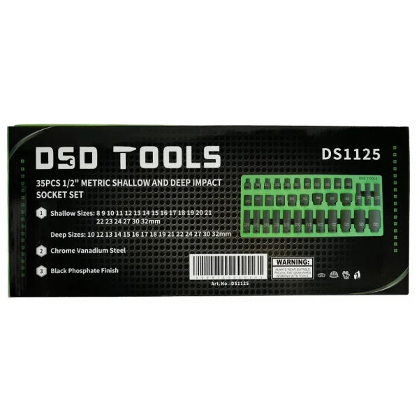 35PC 1/2" DR 6PT METRIC SHALLOW AND DEEP IMPACT SOCKET SET DS1125
