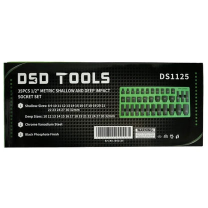35PC 1/2" DR 6PT METRIC SHALLOW AND DEEP IMPACT SOCKET SET DS1125