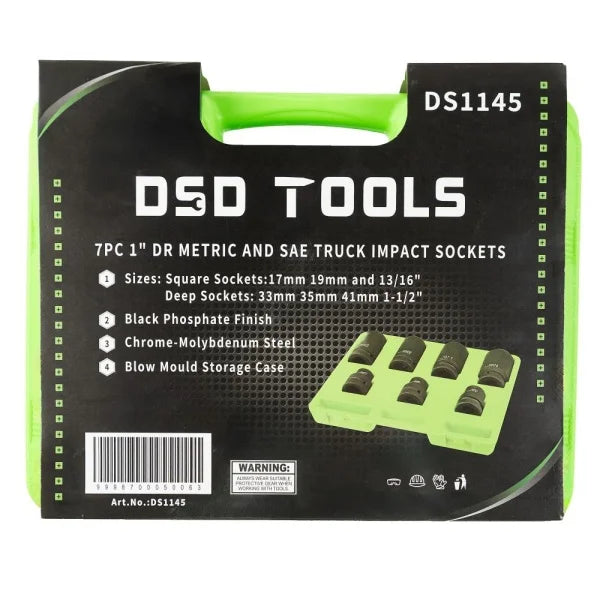 7PC 1" DRIVE METRIC &amp;amp; SAE TRUCK IMPACT SOCKET SET DS1145