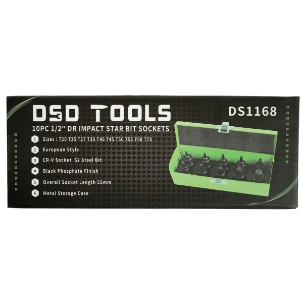 10PC 1/2" DR IMPACT TORX BIT SOCKETS DS1168