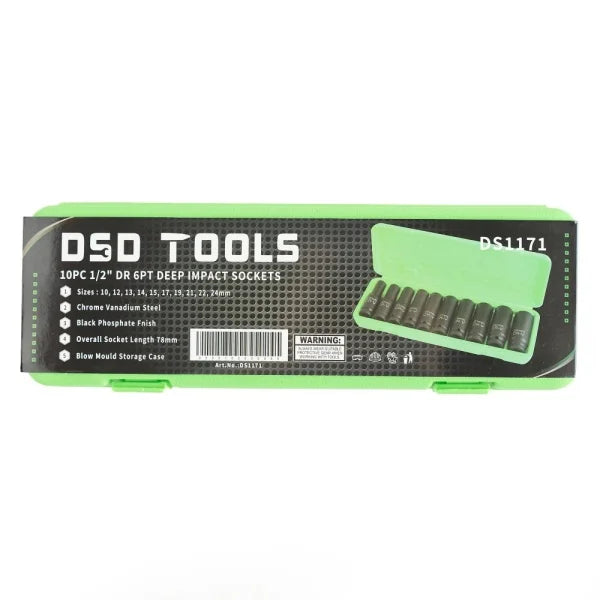 10PC 1/2" DR DEEP IMPACT SOCKETS METRIC DS1171