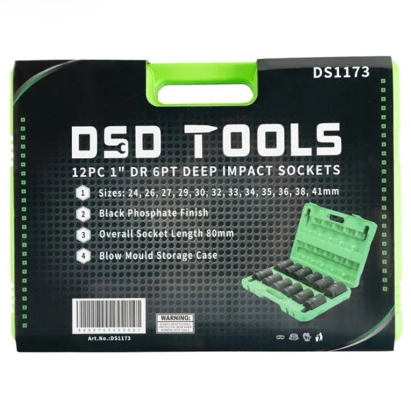 12PC 1" DR 6PT DEEP IMPACT SOCKETS METRIC DS1173