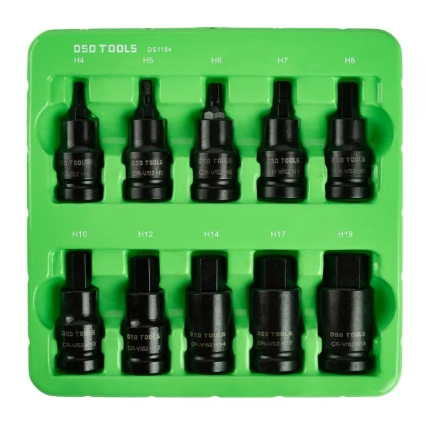 10PC 1/2" DR IMPACT HEX BIT SOCKETS DS1184