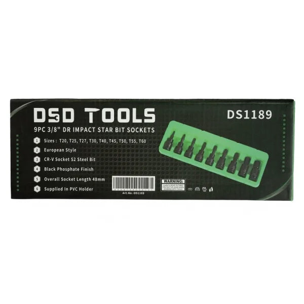 9PC 3/8" DR IMPACT STAR BIT SOCKETS DS1189