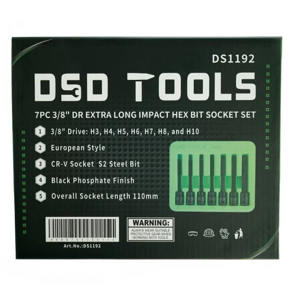 7PC 3/8" DR EXTRA LONG IMPACT HEX BIT SOCKET SET DS1192