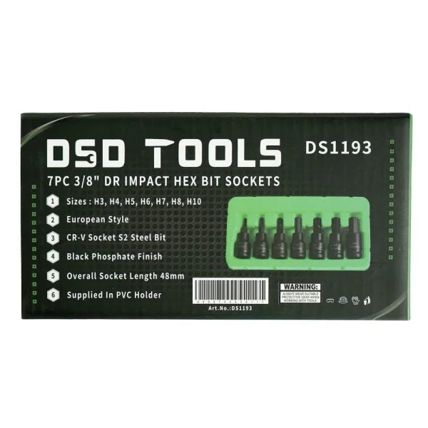 7PC 3/8" DR IMPACT HEX BIT SOCKETS DS1193