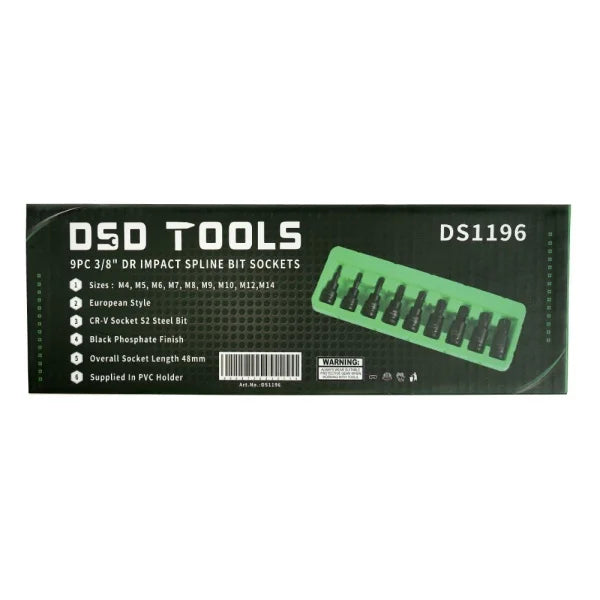 9PC 3/8" DR IMPACT SPLINE BIT SOCKETS DS1196