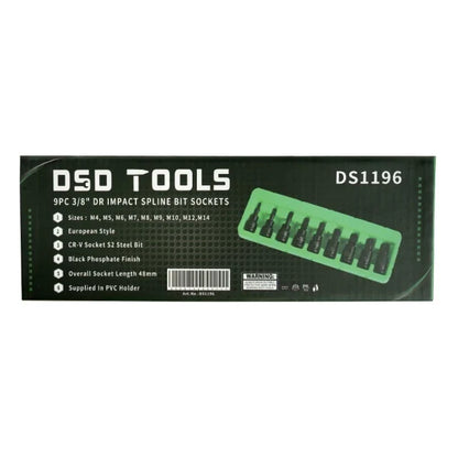 9PC 3/8" DR IMPACT SPLINE BIT SOCKETS DS1196
