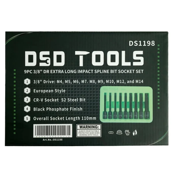 9PC 3/8" DR EXTRA LONG IMPACT SPLINE BIT SOCKET SET DS1198