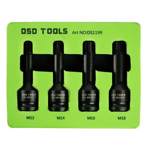 4PC 1/2" DR IMPACT SPLINE BIT SOCKETS FOR VAG DS1199