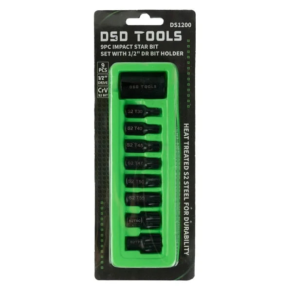 9PC IMPACT STAR BIT SET WITH 1/2" DR BIT HOLDER DS1200
