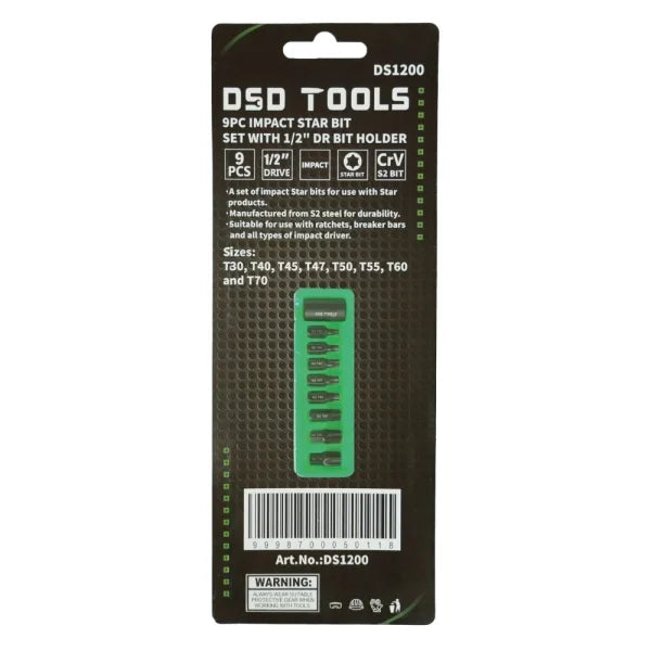 9PC IMPACT STAR BIT SET WITH 1/2" DR BIT HOLDER DS1200