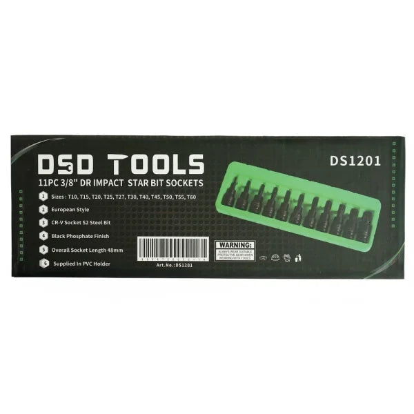 11PC 3/8" DR IMPACT TAMPER STAR BIT SOCKETS DS1201