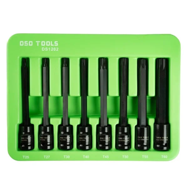 8PC 3/8" DR EXTRA LONG IMPACT TAMPER STAR BIT SOCKET SET DS1202